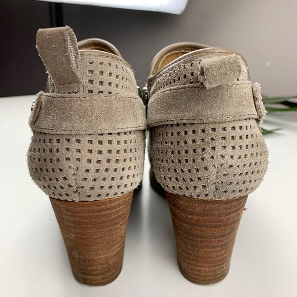 Franco Sarto Dale 2 Booties Ankle Boots Beige Suede Perforated Heeled Women's 7 - Picture 10 of 12